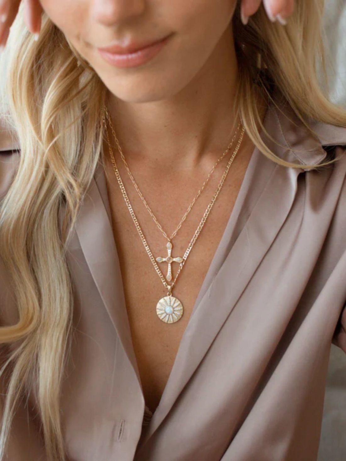 joy dravecky stargazer necklace in gold with opal stone