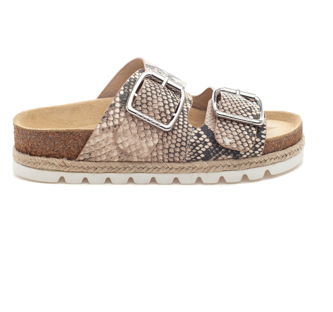 Jslides Leighton In Natural Multi Embossed Leather 64584