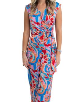 karlie abstract oriental blue jumpsuit