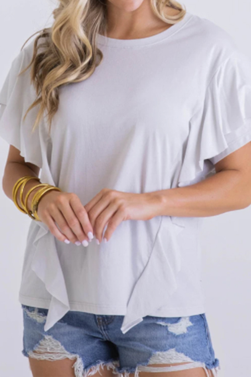 karlie knit ruffle tee in taupe 90460