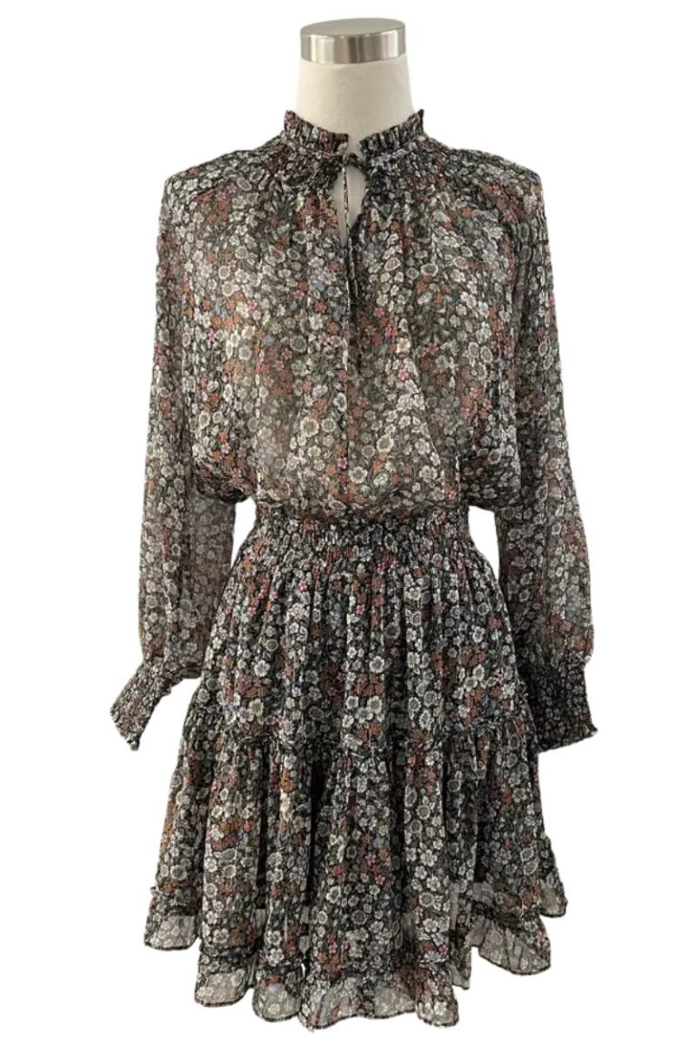 l/s layered floral dress in black combo