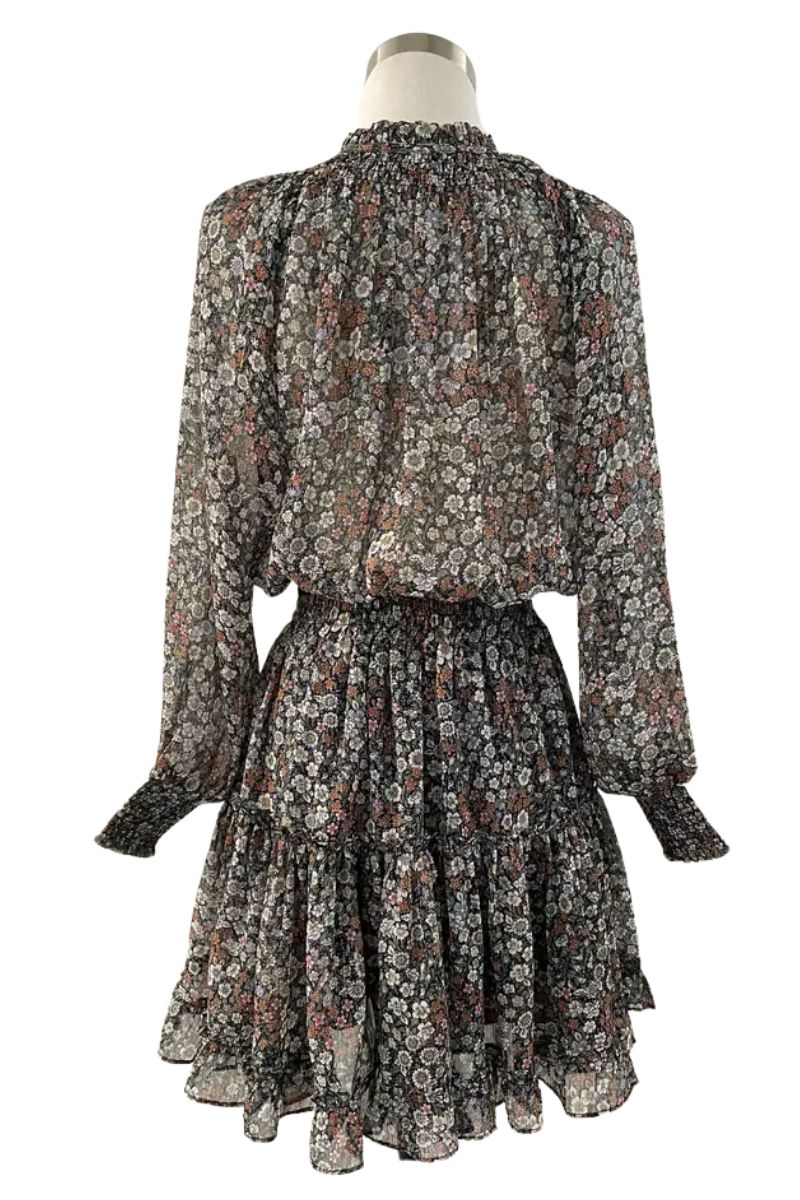 l/s layered floral dress in black combo