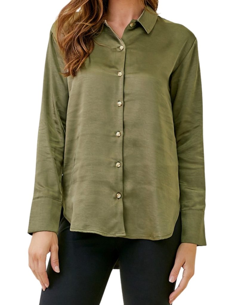 l/s silky button down in olive