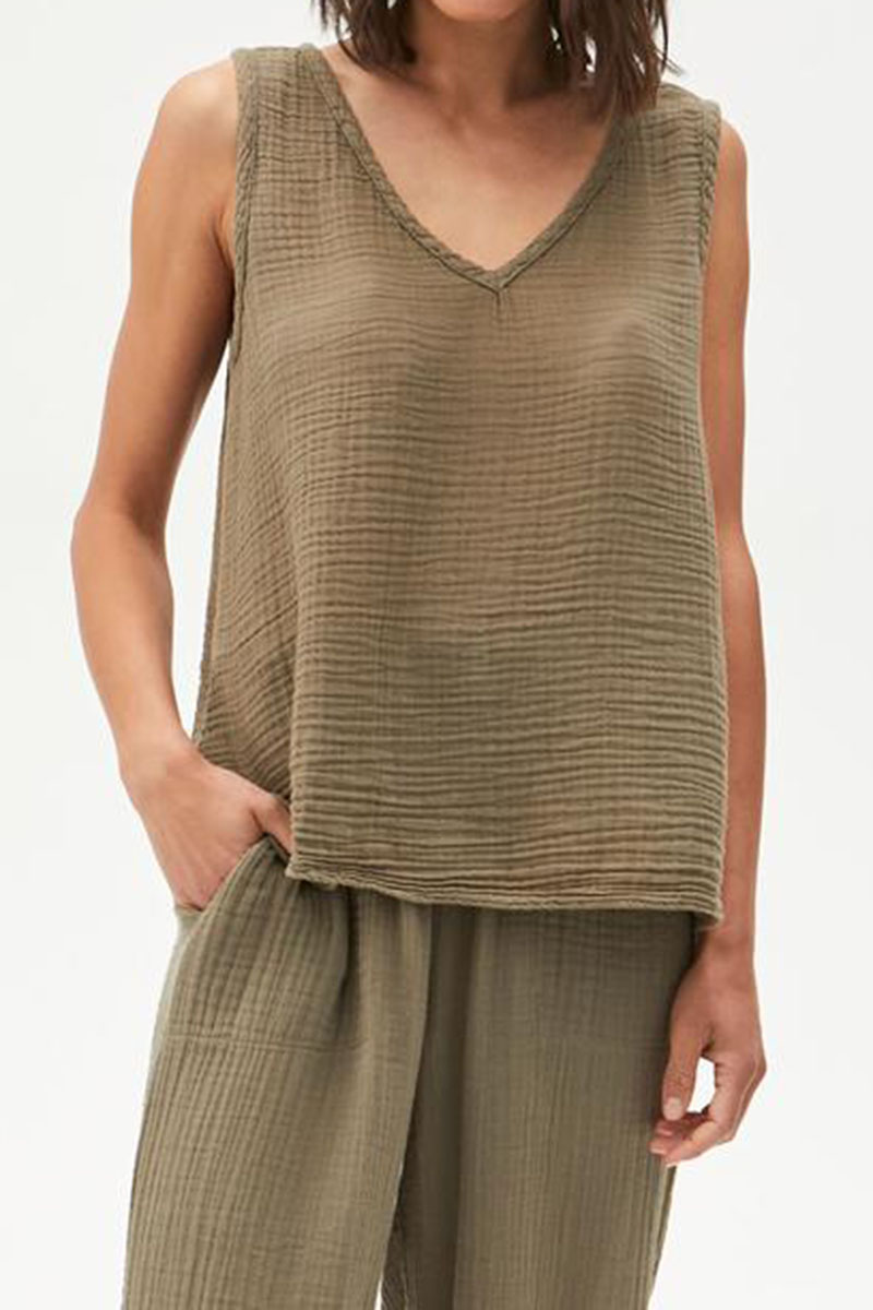 michael stars 100 cotton gauze abby tank in olive 87921