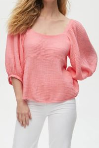 michael stars patsy puff sleeve top in pink cotton gauze 107053