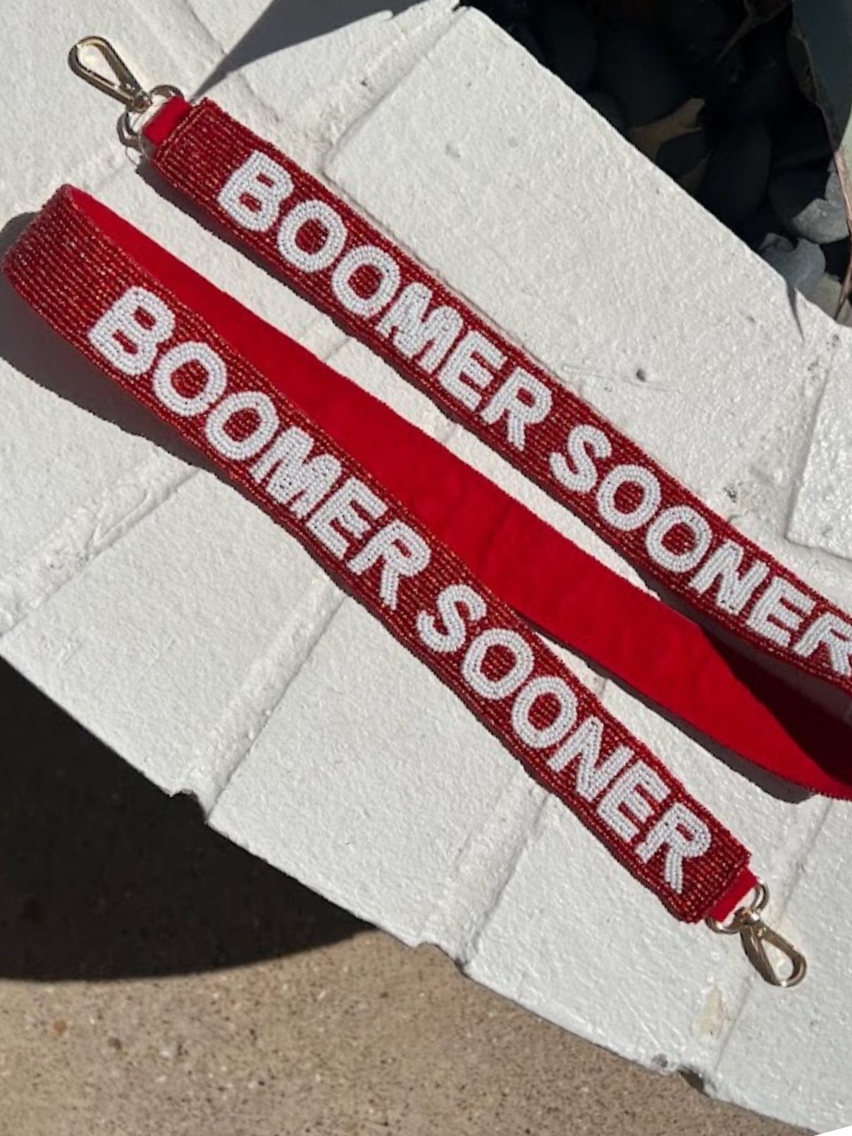 White Boomer Sooner Beaded Bag Strap