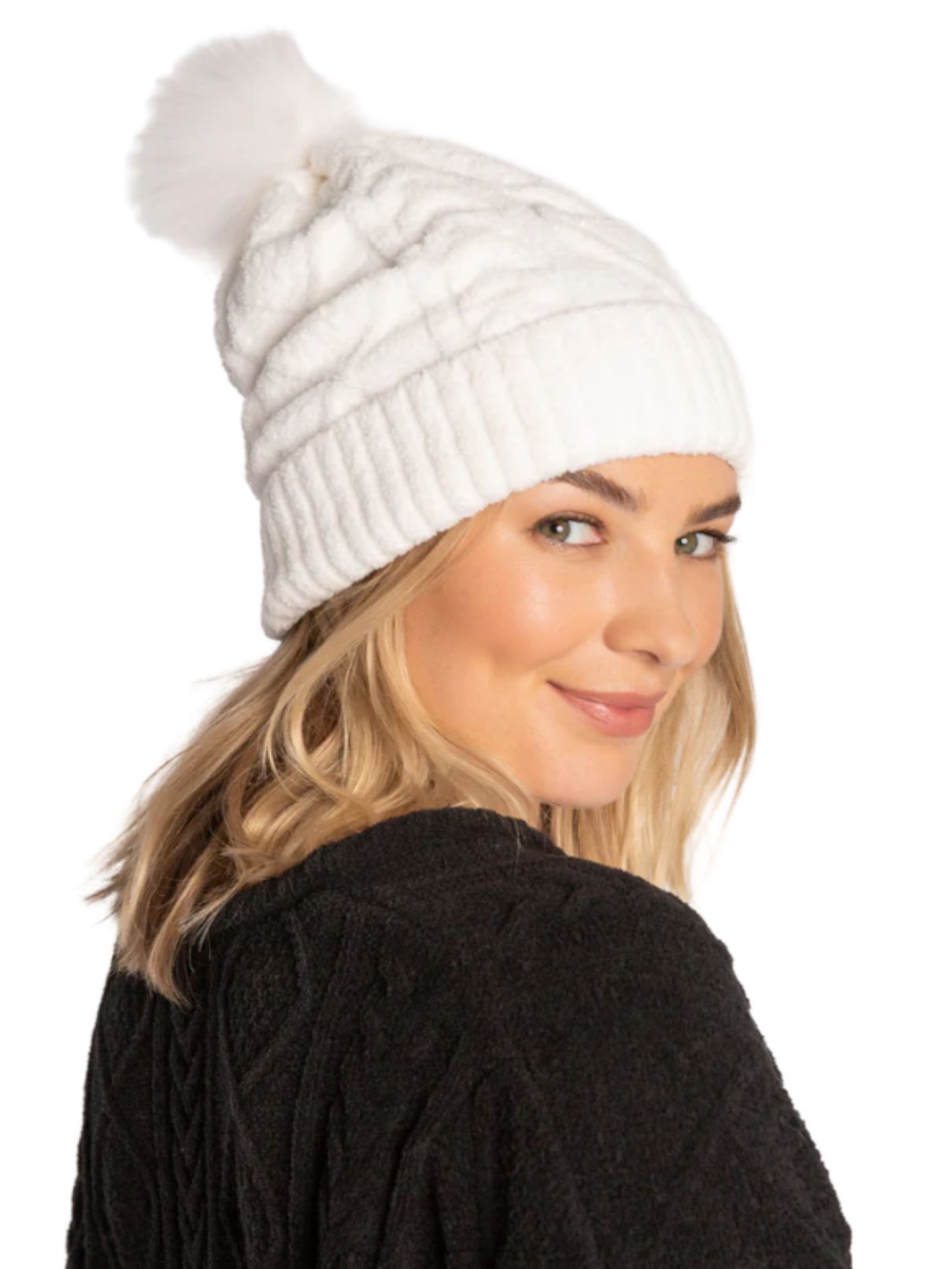 pj salvage cable knit beanie in ivory