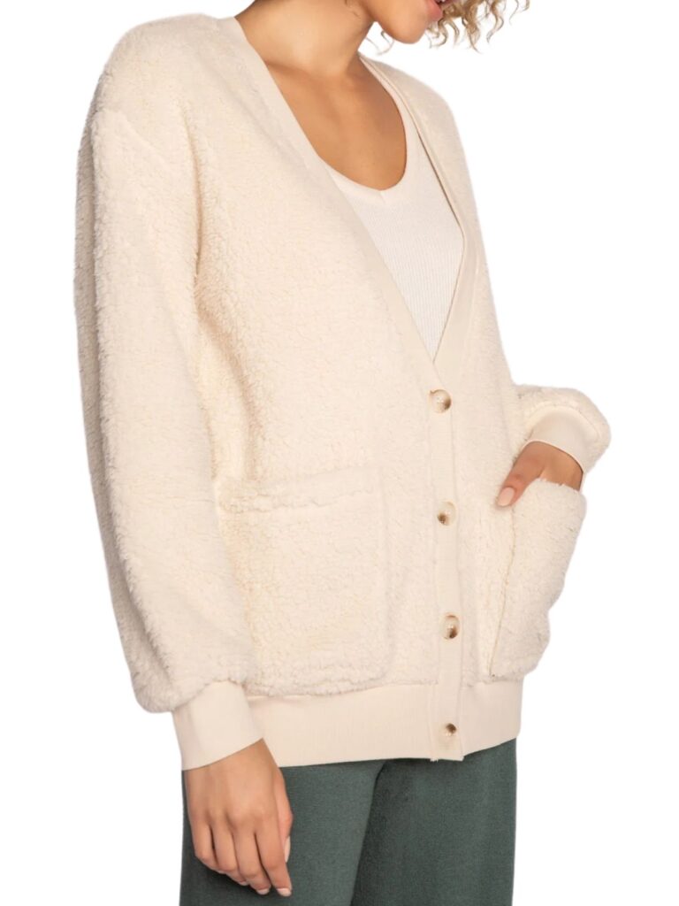 pj salvage cardigan shearling sweater in ivory
