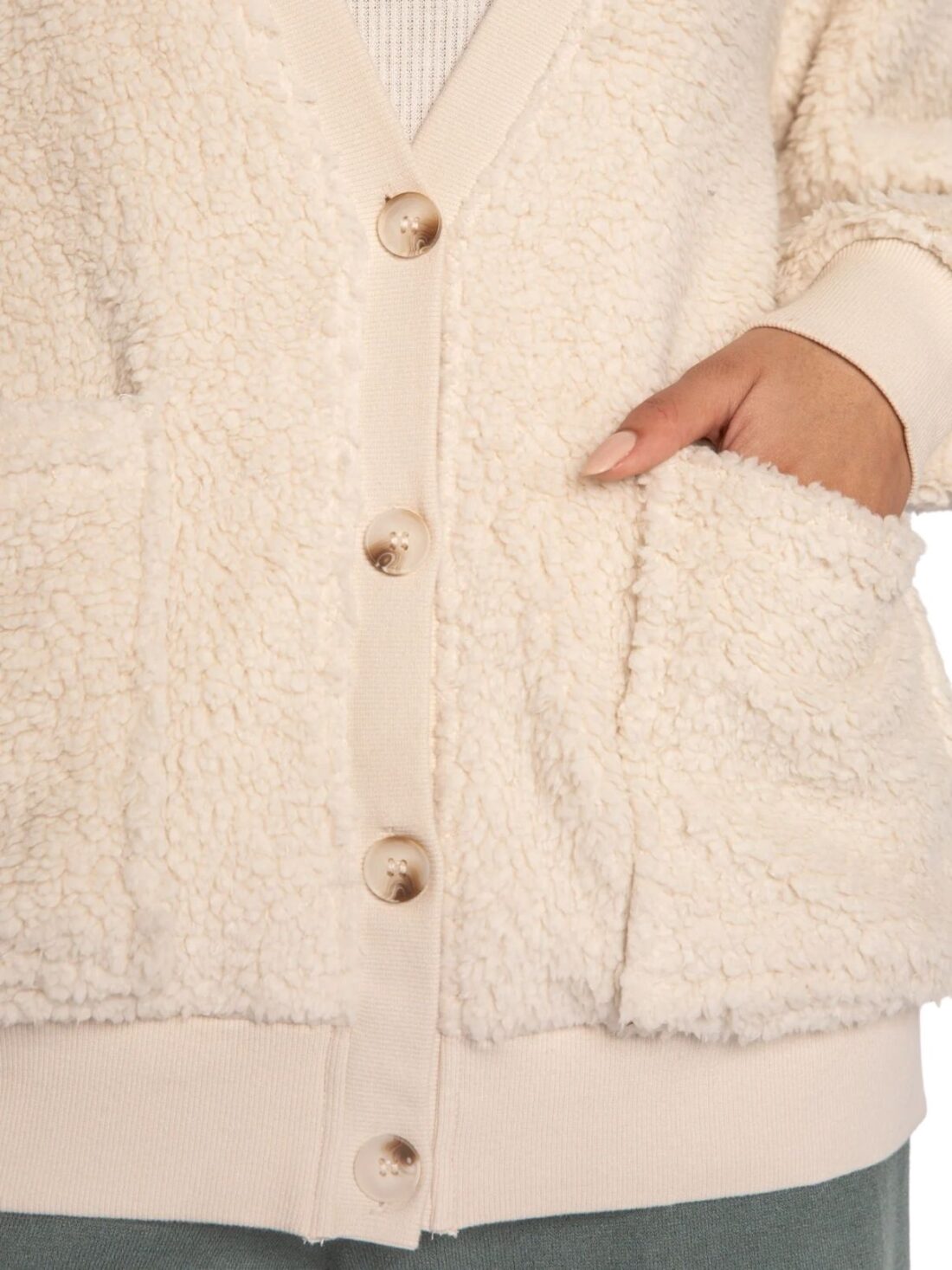 pj salvage cardigan shearling sweater in ivory