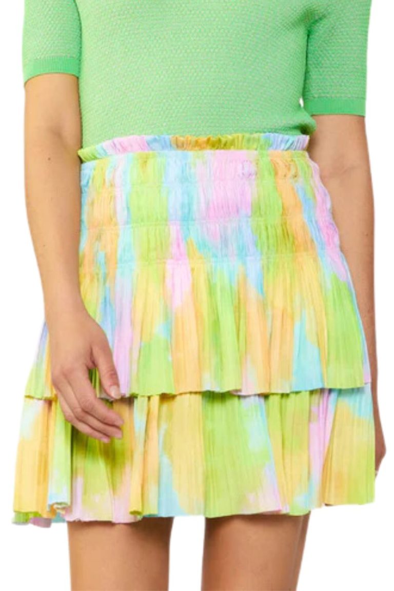 pleated tiered mini in cotton candy print