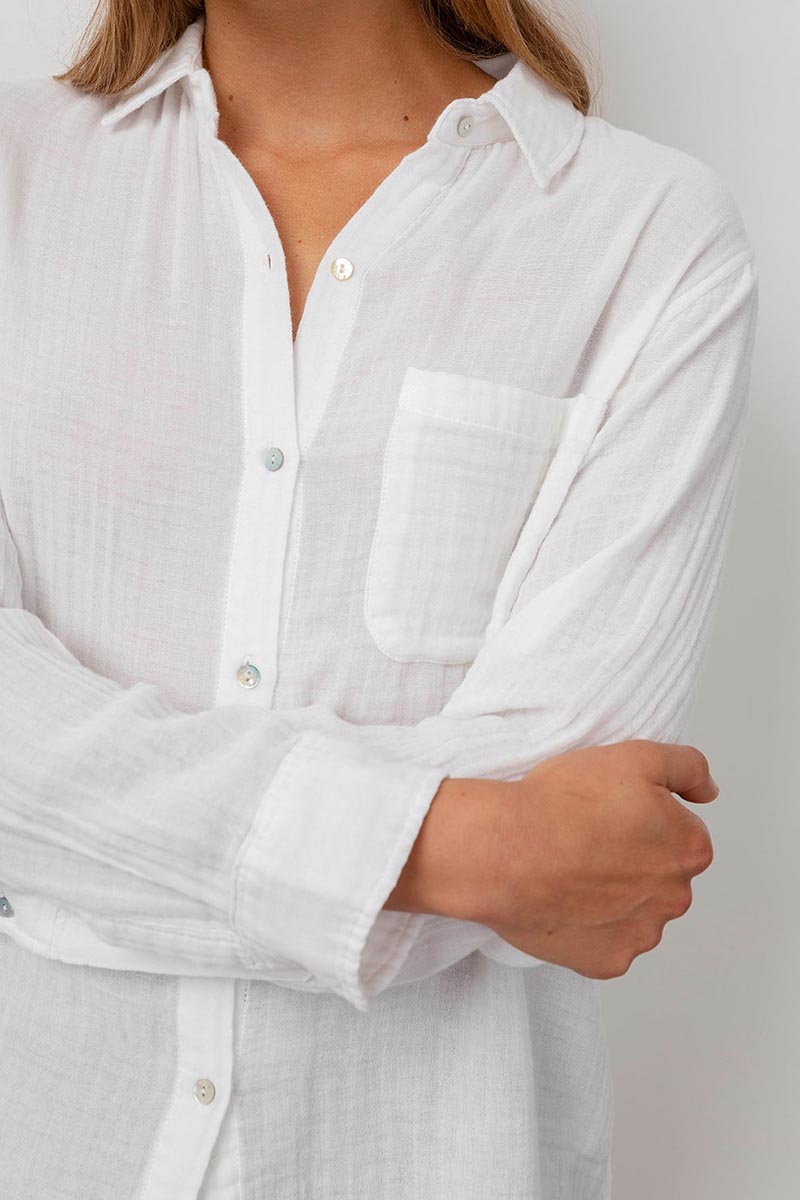 rails ellis ls cotton gauze button shirt in white 100621
