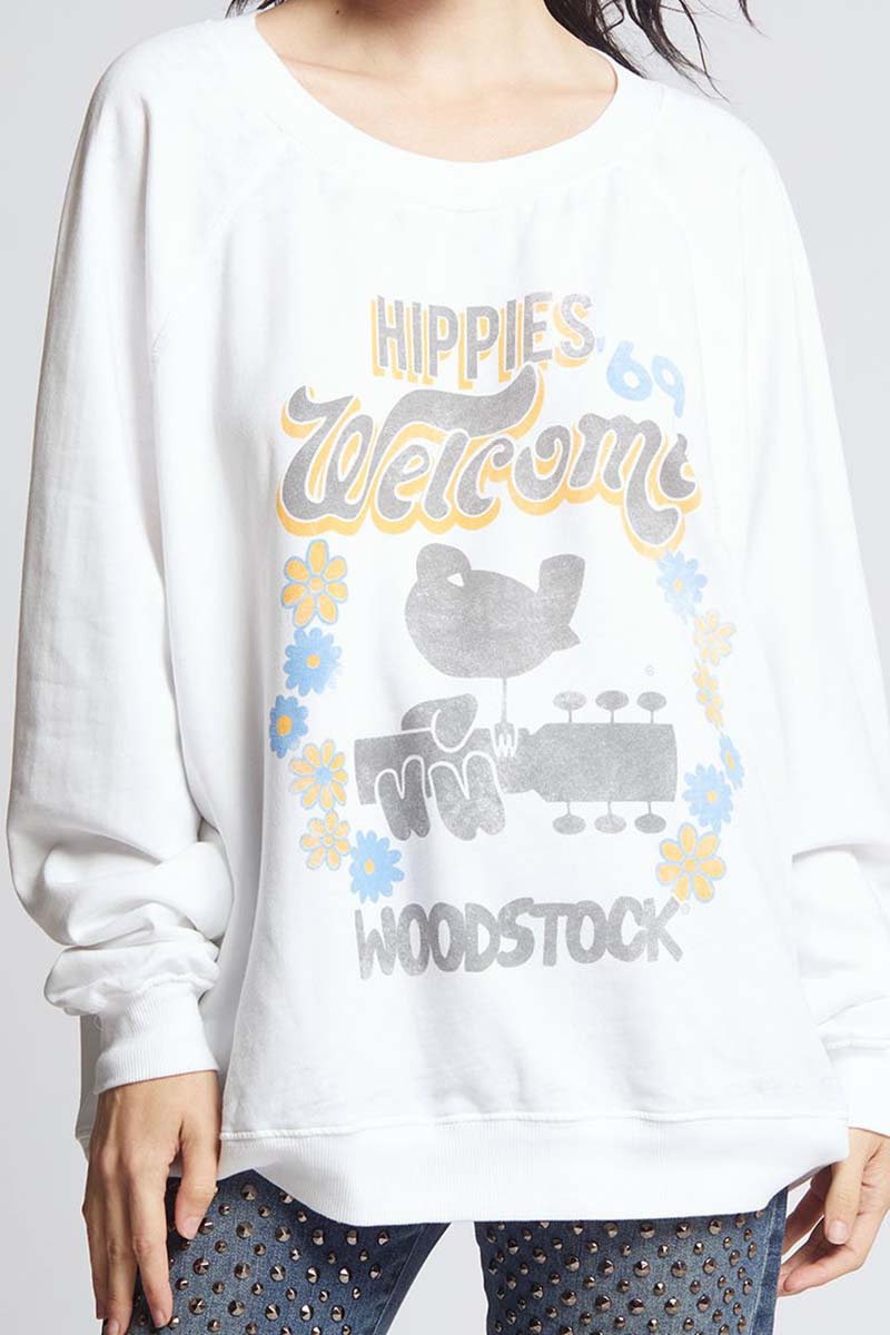 recycled karma woodstock hippies ls burnout white sweatshirt 99424