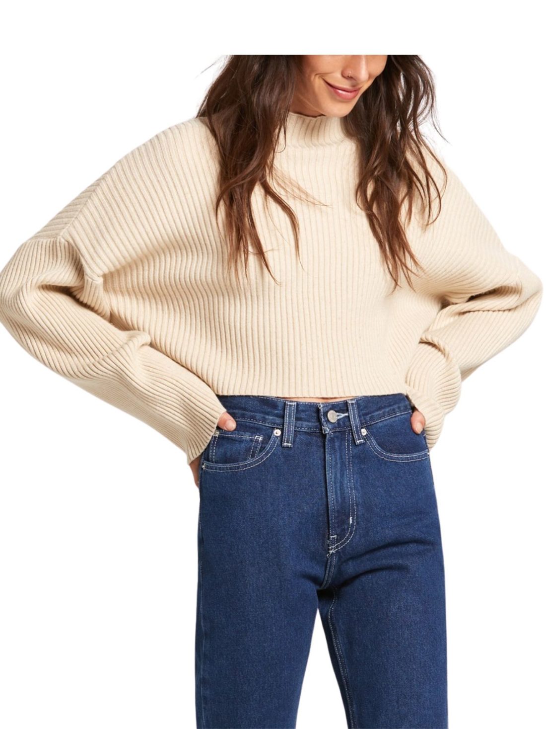 ribbed crop sweater in ivory