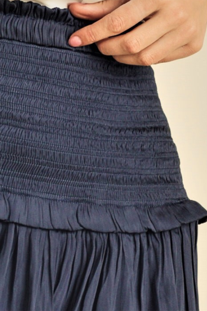 silky amore tiered ruffled skirt in navy 101287