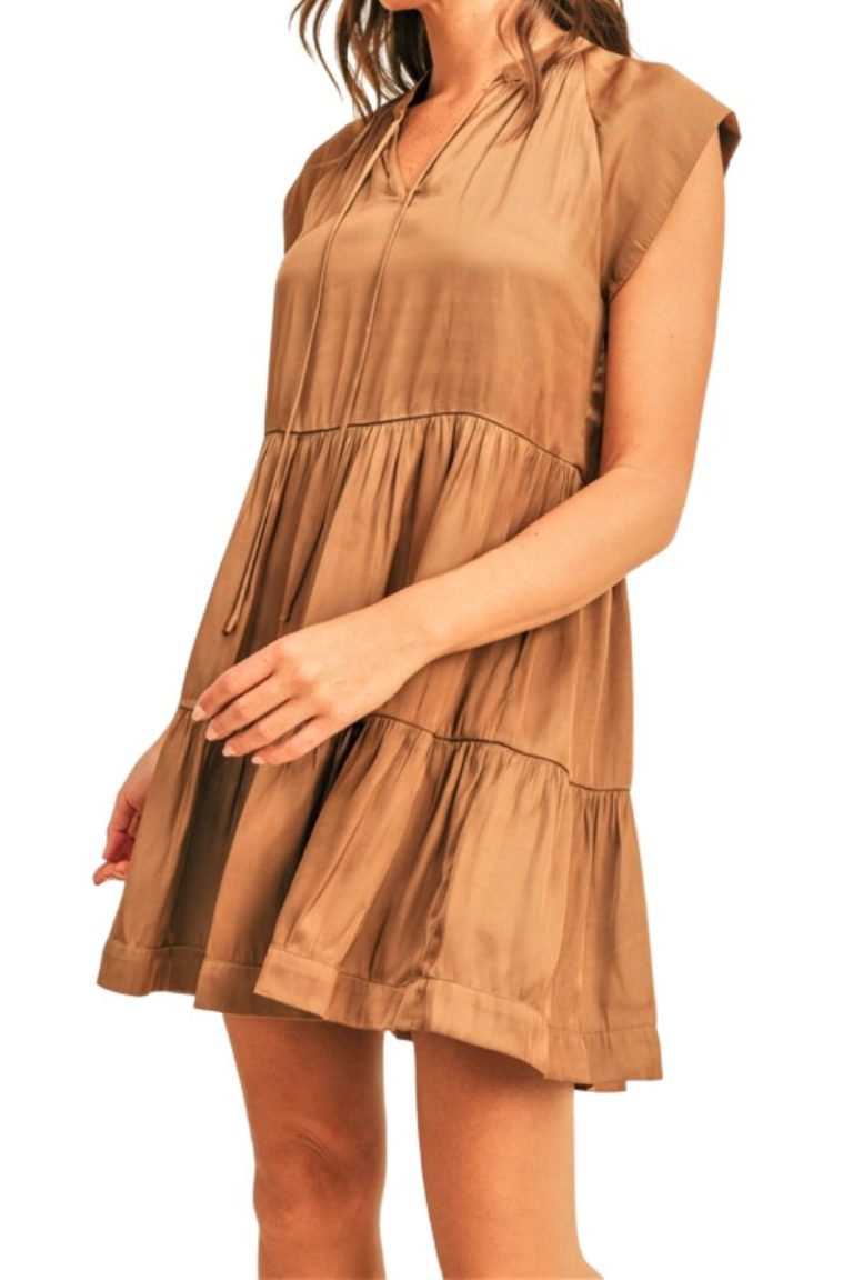 silky babydoll dress in bronze
