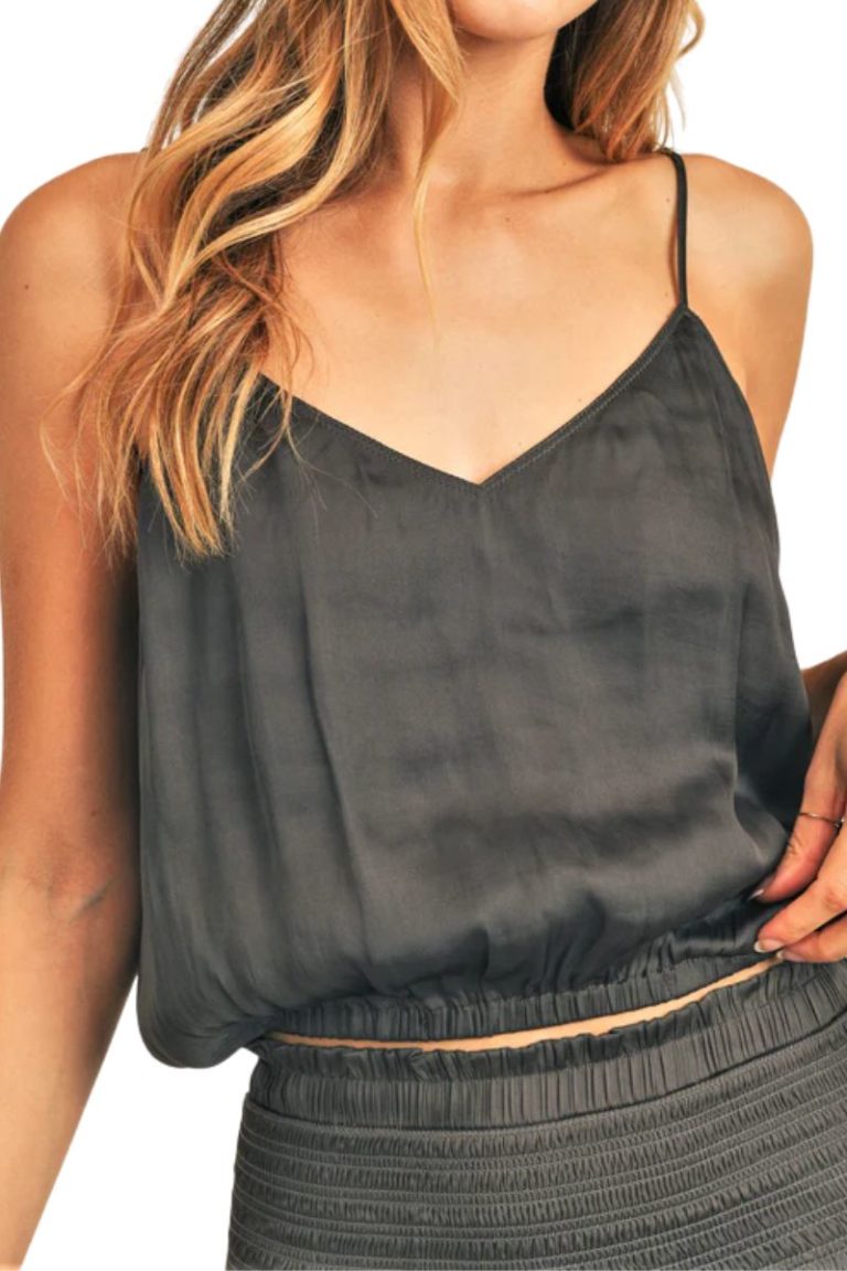 silky crop cami in charcoal