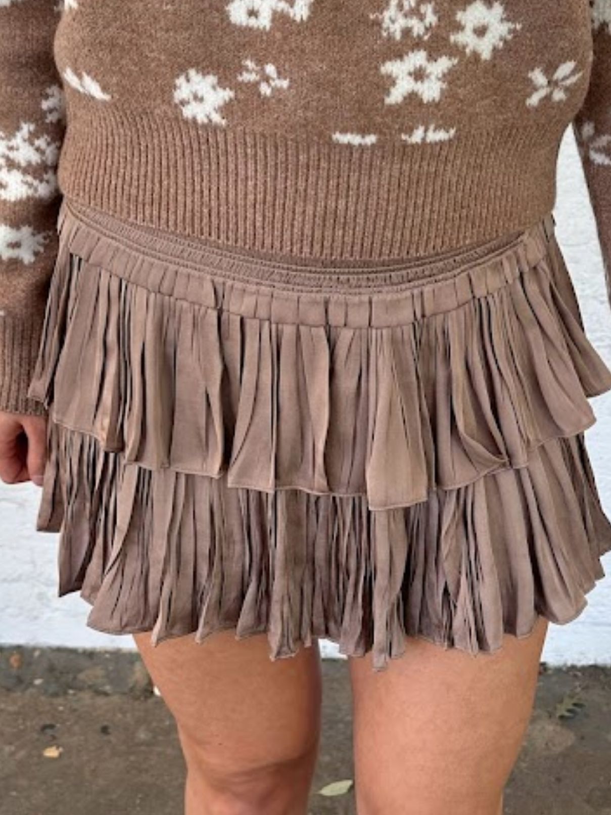 silky smocked skirt in mocha