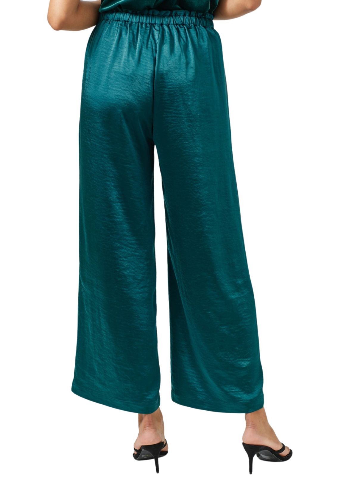 silky wide leg satin pant in teal