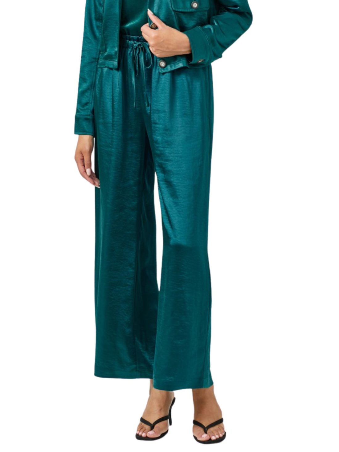 silky wide leg satin pant in teal