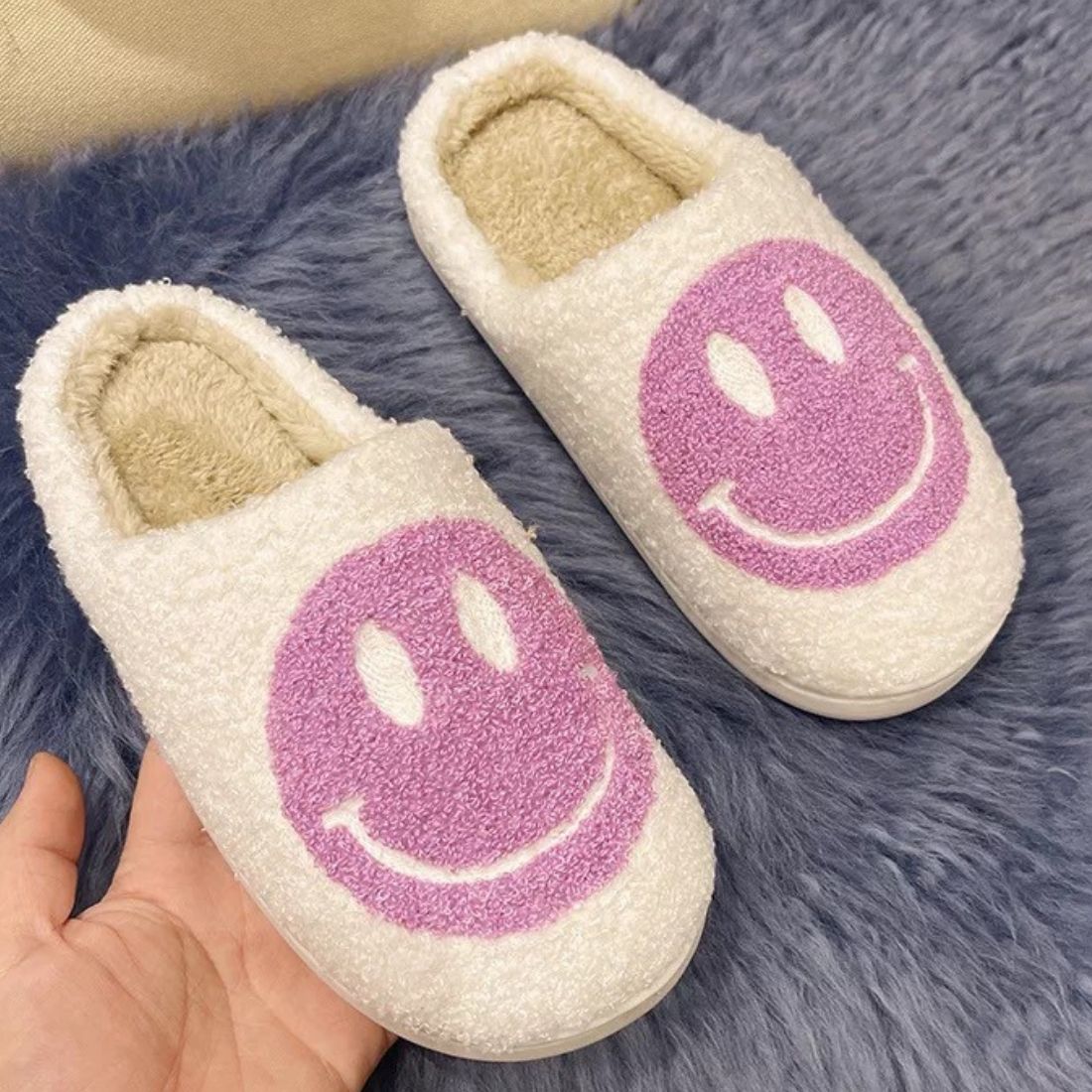 smiley face slipper in purple 108048