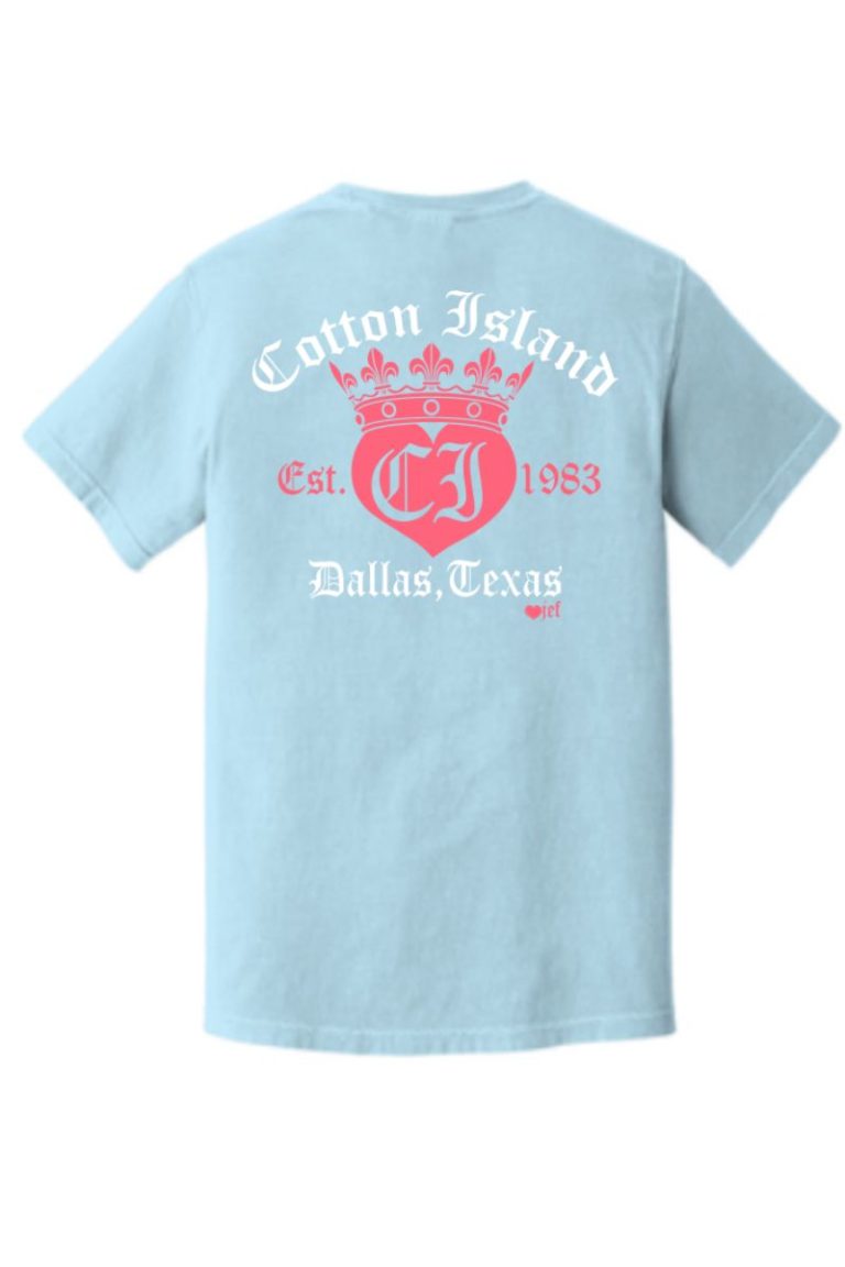 ss chambray comfort color tee with coralwhite 112093