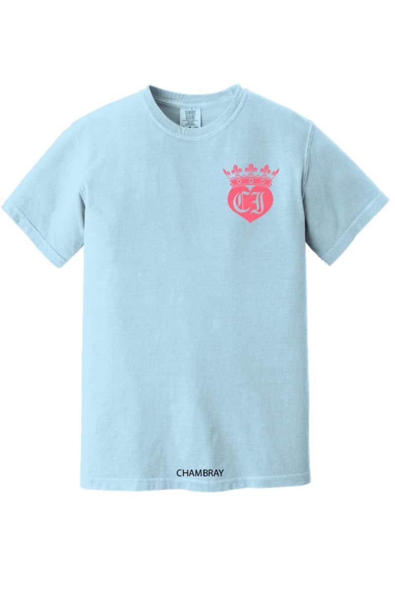 ss chambray comfort color tee with coralwhite 112093