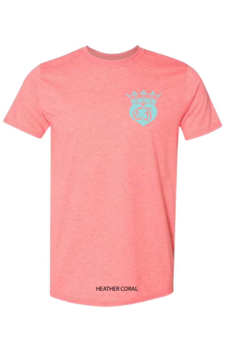 ss heather coral tee with aqualime 112091