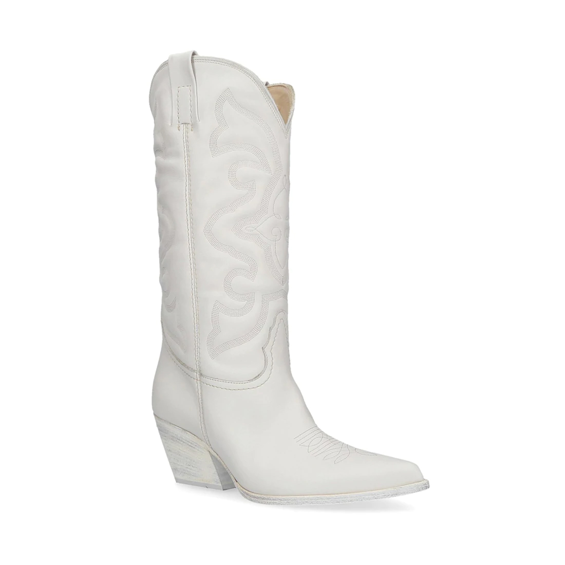 steve madden west cowboy boot in white leather 105401