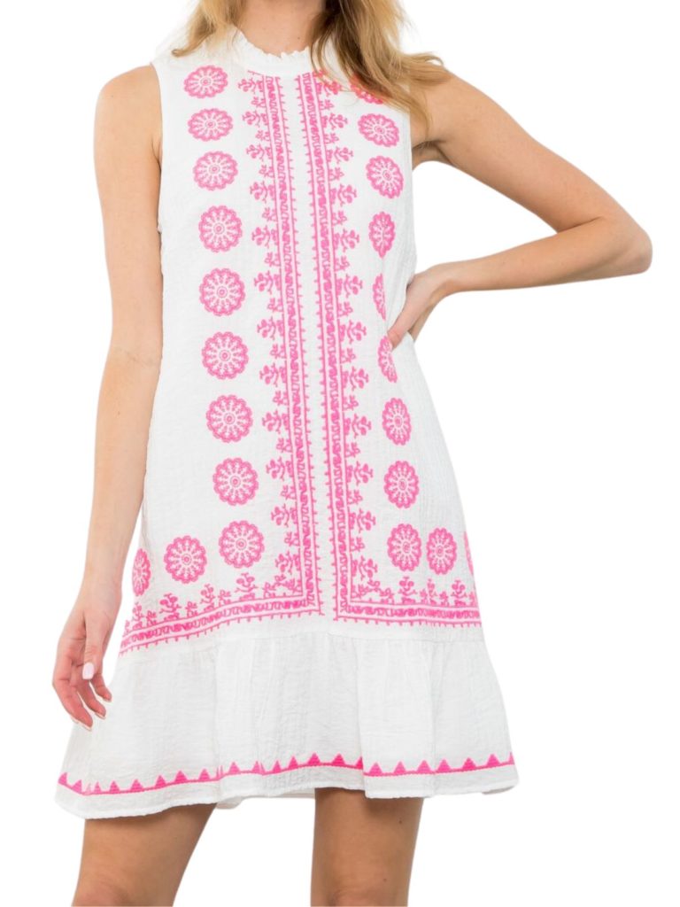 thml embroidered dress in pink/white