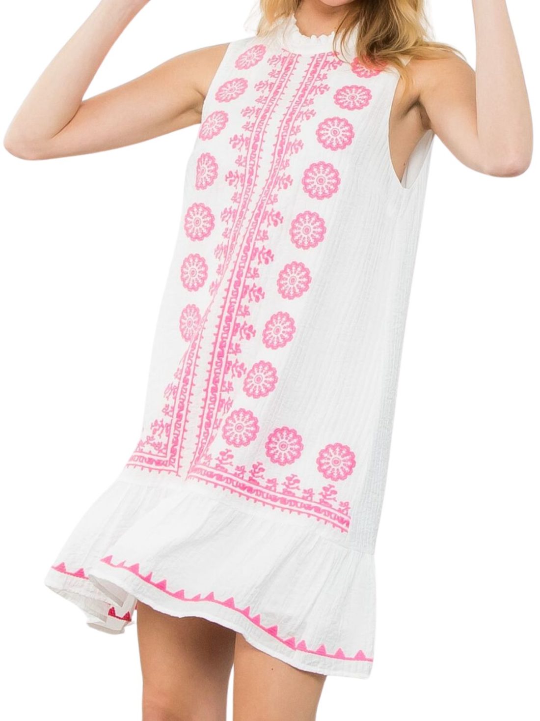 thml embroidered dress in pink/white