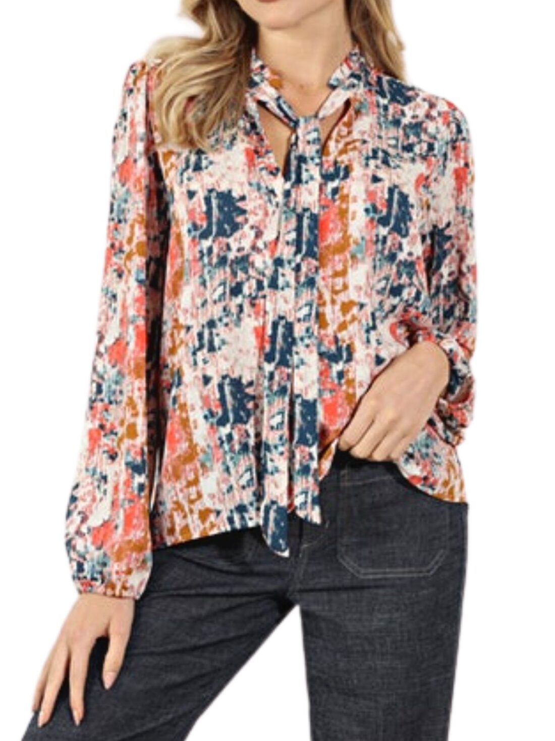 veronica m tie neck blouse in shelby print
