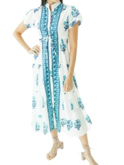 victoria dunn magnolia flutter dress in french blue marigold