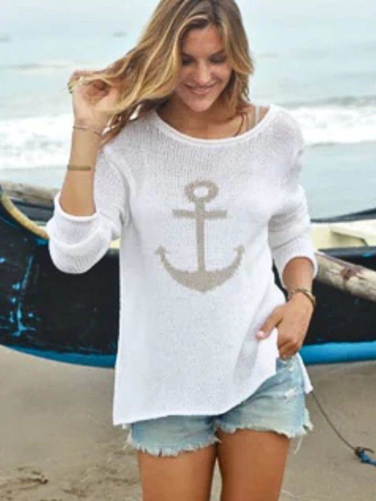 wooden ships anchor rollneck cotton breaker white/khaki sweater 