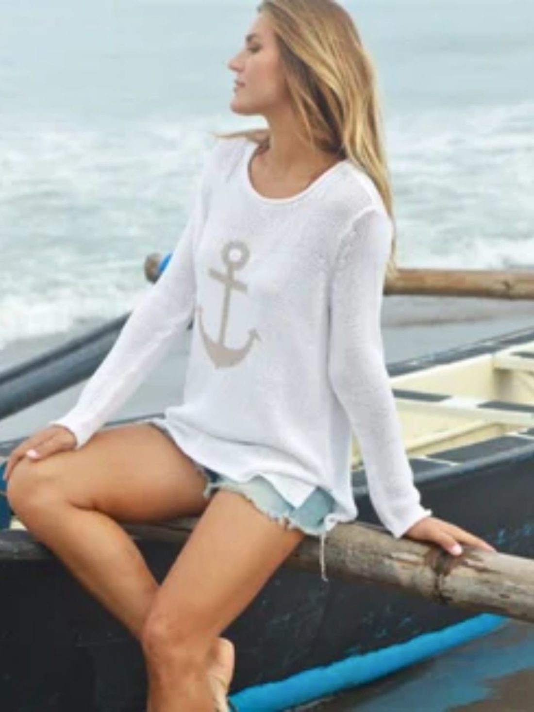 wooden ships anchor rollneck cotton breaker white/khaki sweater