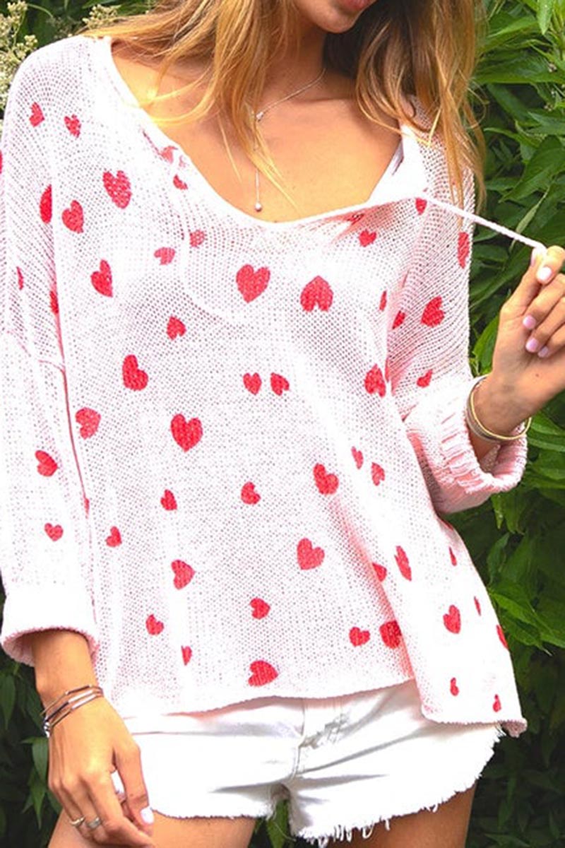 wooden ships scattered hearts v cotton sweater in caprice pinkpure red 100296