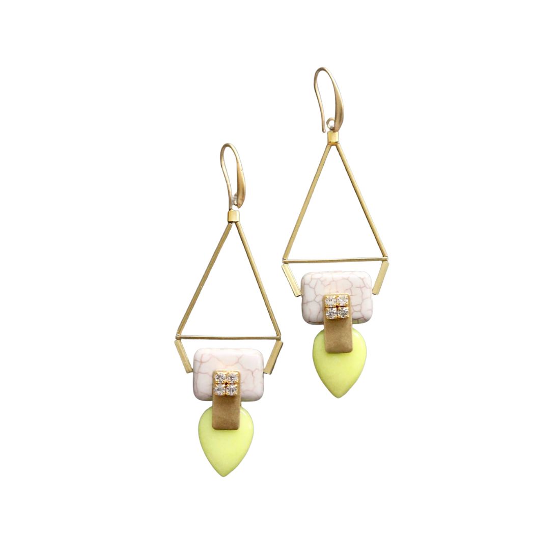 yellow cream and brass with cz earring 111815
