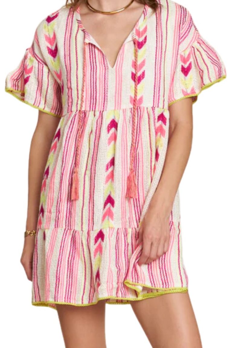 yessie dress in pink neon embroidery