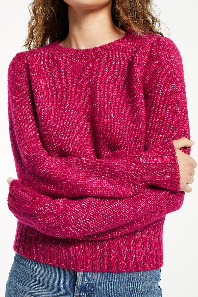 z supply annie puff sleeve sweater in jewel pink 97775