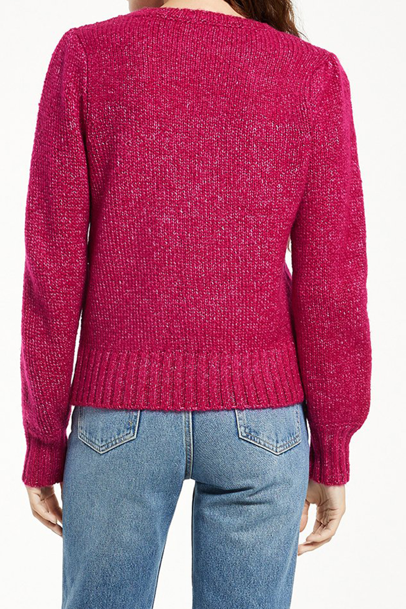 z supply annie puff sleeve sweater in jewel pink 97775