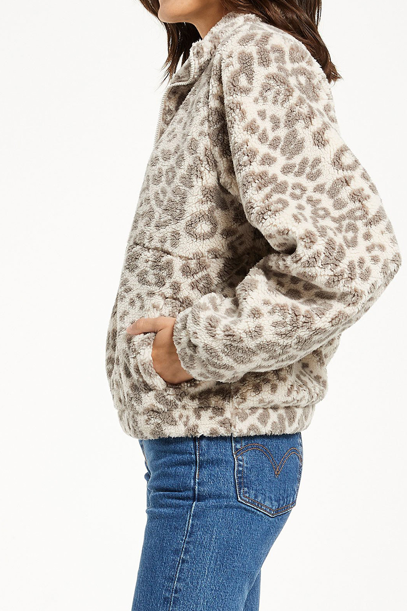 z supply denver leopard sherpa jacket in mink grey 97768