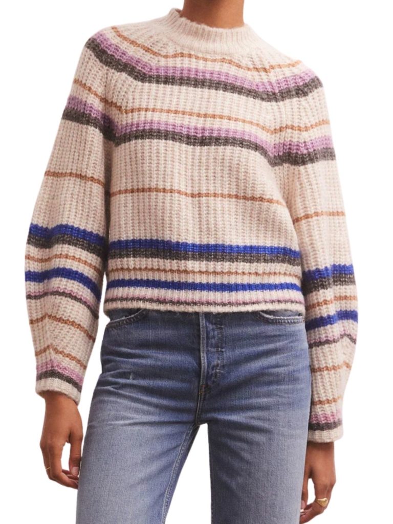 z supply desmond stripe sweater in sandstone