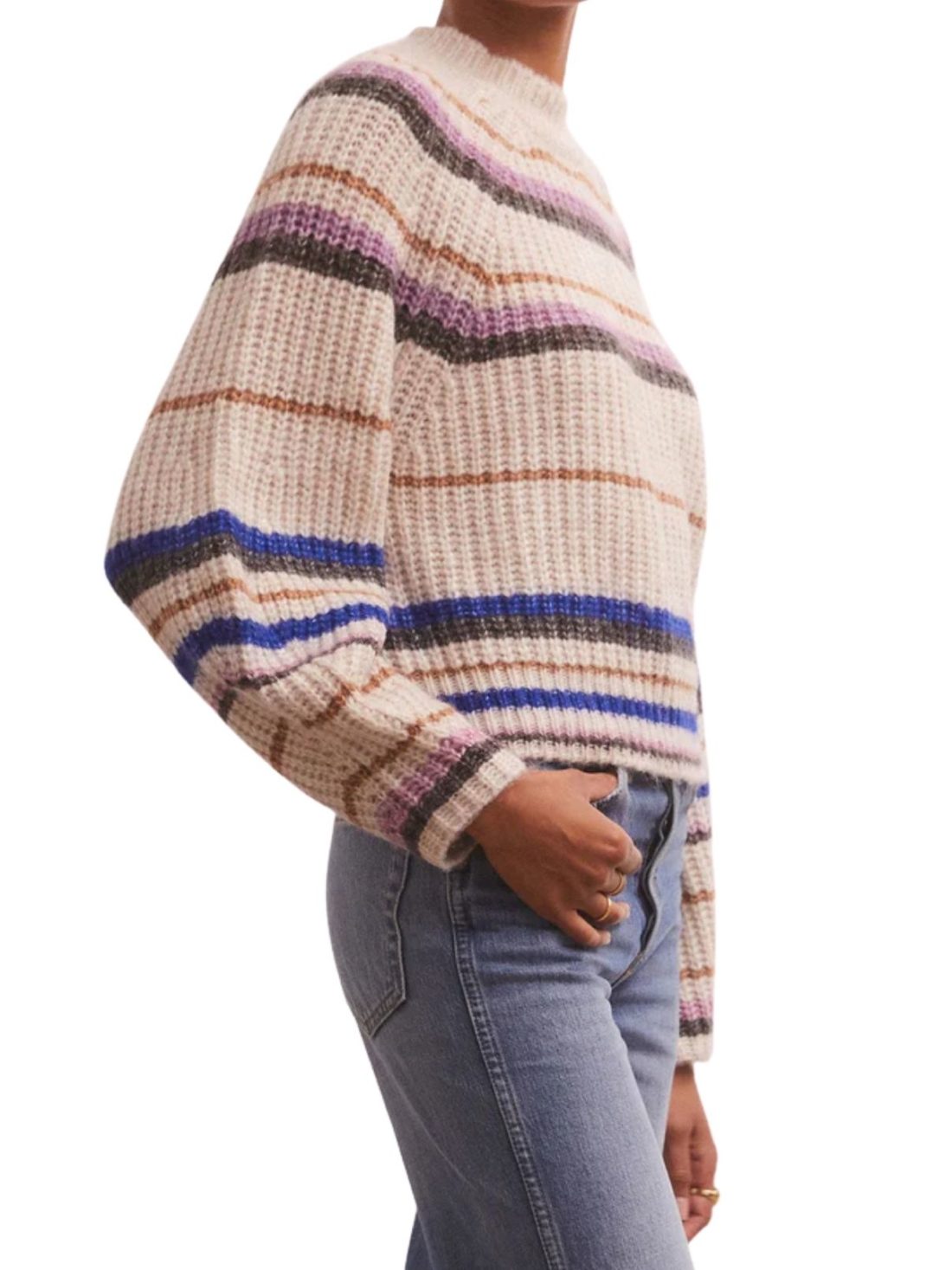 z supply desmond stripe sweater in sandstone