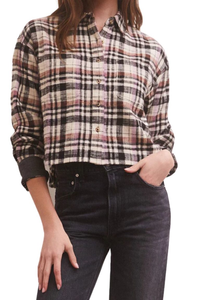 z supply ethan cropped plaid top in black