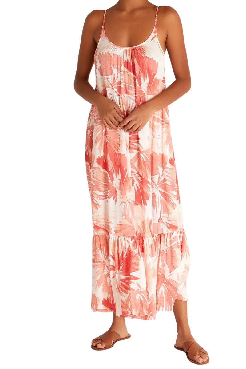 z supply lido watercolor dress in coral 108702