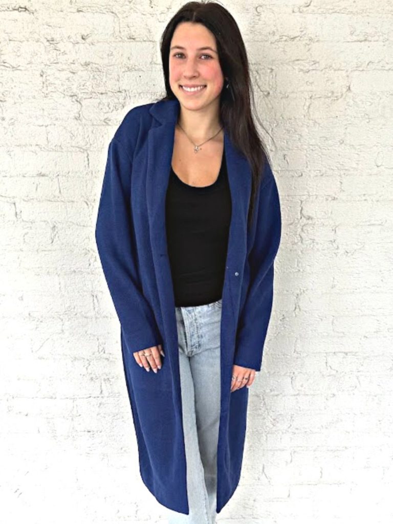 z supply mason knit coat in sapphire blue