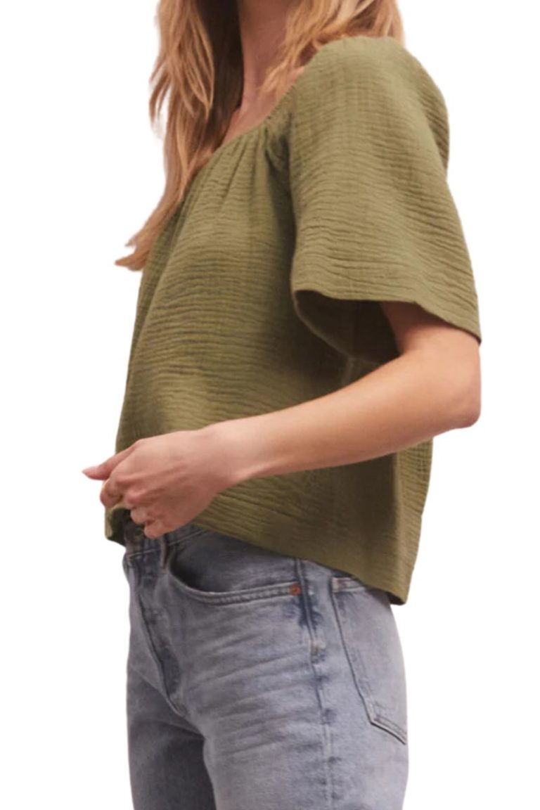 z supply no rules gauze olive branch top