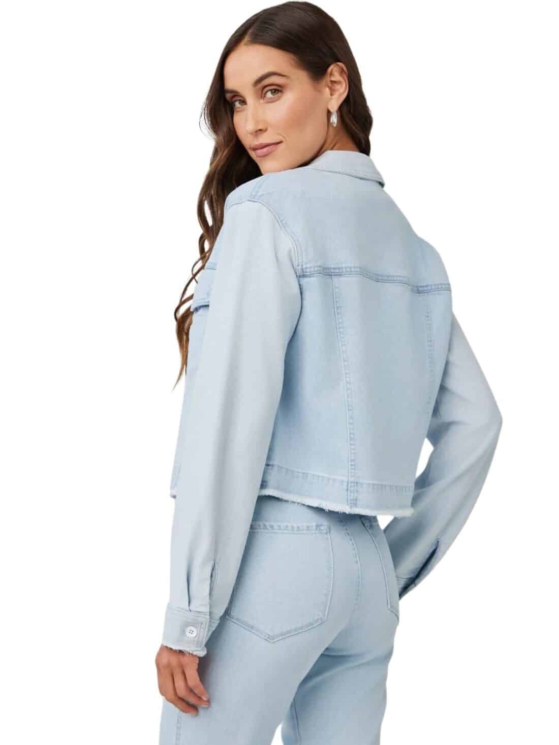 bella dahl coco fray denim jacket in tidal spray wash