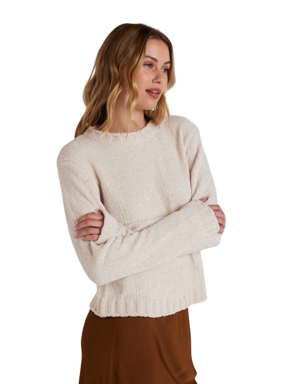 bella dahl crew neck sweater in opal ivory