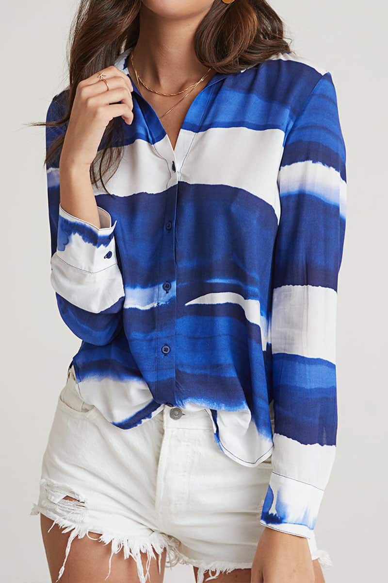 Bella Dahl Button Down In Ombre Blue Stripe Cotton Island Womens