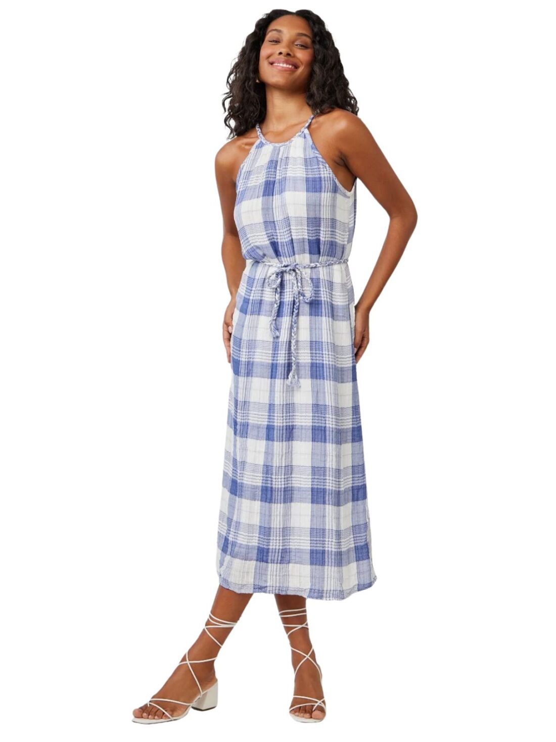 bella dahl halter midi in pacific blue plaid